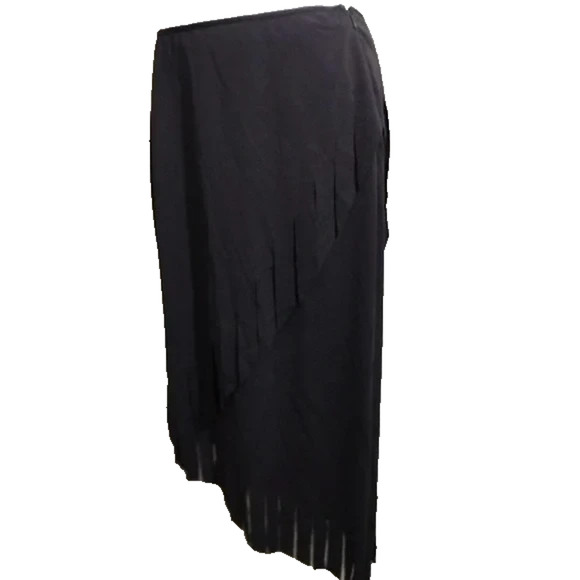 CACHE Vintage Black Fringed Assymetric Wrap A-Line Midi Skirt 8 Boho Goth Y2K - Picture 3 of 9